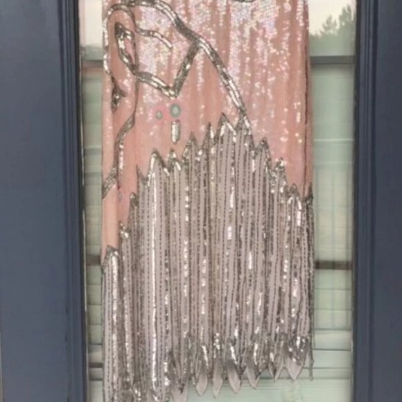 Vtg Howard Hearstfield Luxury Light Pink Silver Hand Beaded Sequin Silk Dress M - Picture 16 of 17